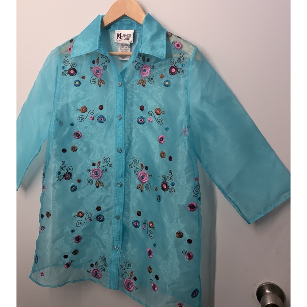 Vintage Maggie Sweet Women's 2Pc Set Tank & Button Up Floral Shirt Size Small - Picture 6 of 13